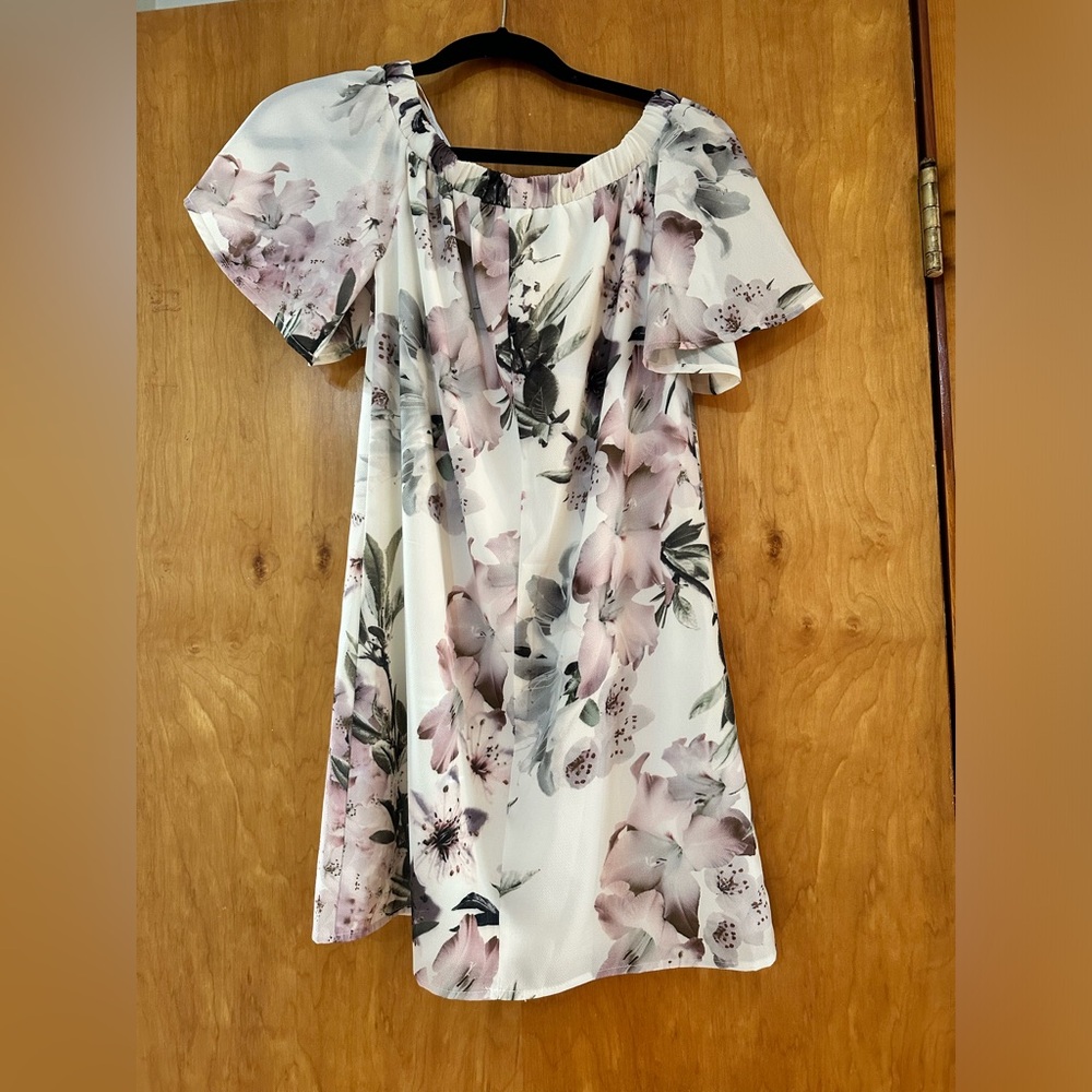 NWT Lulus Dream of You Off the Shoulder White Ivory Floral Mini Dress - Picture 5 of 6